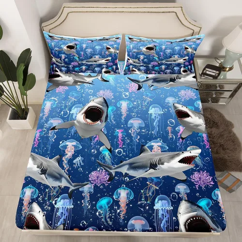 Miniatura 19 de Erosebridal Juego de sábanas bajeras de pulpo oceánico, tamaño individual, juego de ropa de cama temática de playa costera, decoración náutica