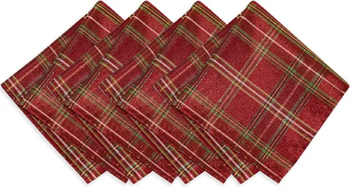 Elrene Home Fashions - Servilletas de tela a cuadros brillantes, juego de 4, 17 x 17 pulgadas, color rojo