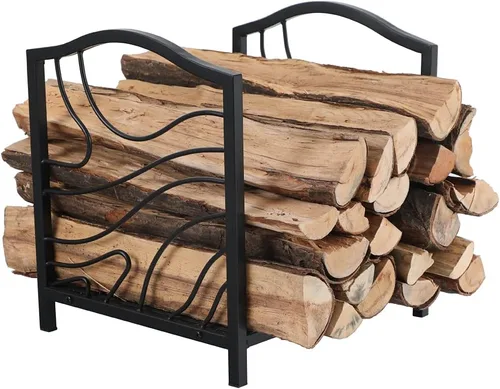 PHI VILLA Estante para leña de 17 pulgadas, decoración para interiores y exteriores, soporte de madera para chimenea de acero, soportes de