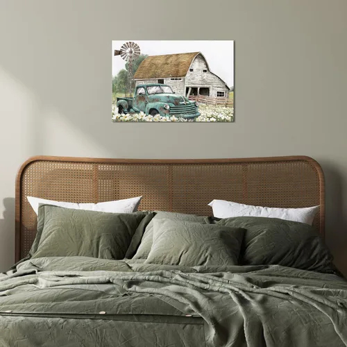 Miniatura 4 de Apicoture Decoración de casa de campo, cuadros artísticos de pared, molino de viento de granero, verde azulado, lienzo para automóvil, arte rústico