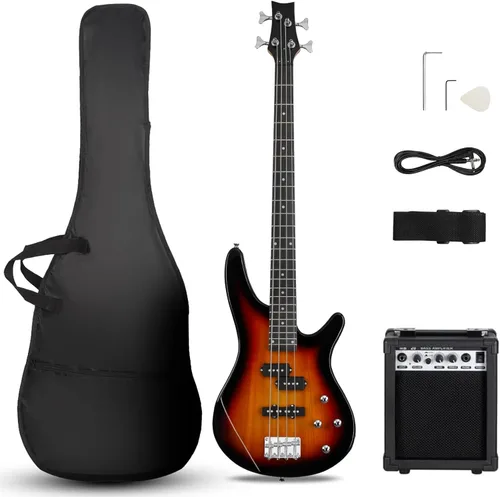 Miniatura 10 de Ktaxon Guitarra Bajo Eléctrica de 4 Cuerdas con Amplificador de 20 W, Pastilla Tipo PJ, Mástil de Arce Secado Naturalmente al Aire, Diapasón