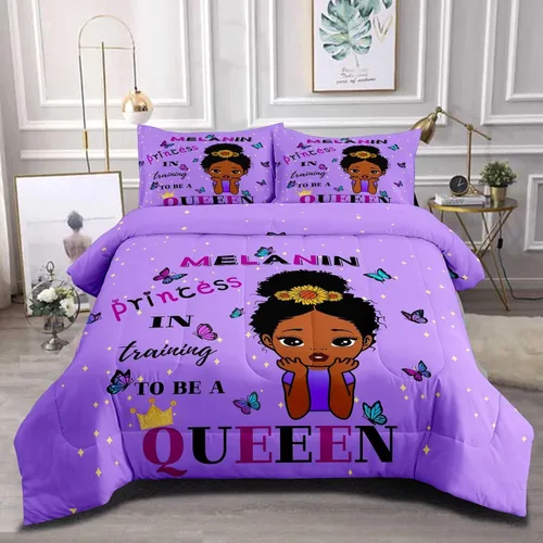 Juego de edredón de niña negra tamaño individual para niños, juego de ropa de cama mágica para niñas negras, edredón de Christan inspirador patrón