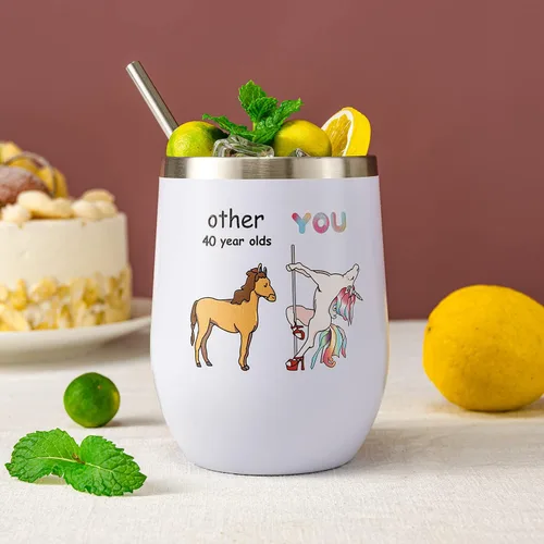 Miniatura 5 de Crisky Regalos de cumpleaños número 40 para mujeres amigas, regalos de cumpleaños 40 para mujeres, vaso de vino de unicornio divertido de 12 onzas