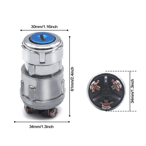 Miniatura 3 de mankk Interruptor de encendido de 3 cables con llave de 12 V, interruptor universal de arranque de motor, apagado/encendido (arranque), 3 posiciones