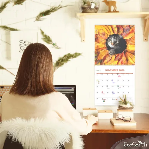 Miniatura 7 de EcoEarth - Biodegradable 11 x 22 pulgadas - Abierto - Calendario de pared vertical colgante de 18 meses - Julio 2025 - Calendario mensual