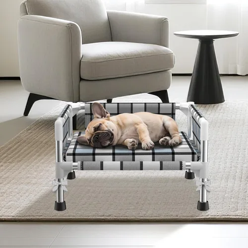 Miniatura 5 de Cama elevada elevada para perros al aire libre – Cuna fresca y lavable para perros con barandilla, cama de malla de algodón duradera y transpirable