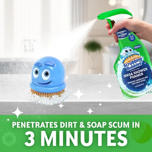 Miniatura 4 de Scrubbing Bubbles Mega Limpiador de Baño y Ducha en Spray, Acción Espumosa Elimina el Sarro y la Suciedad, Aroma a Lluvia, 32 onzas