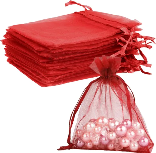 Miniatura 48 de Bolsas de organza, bolsa de organza transparente, 50 unidades, pequeñas bolsas de organza con cordón de 3 x 4 pulgadas, bolsas de regalo de joyería