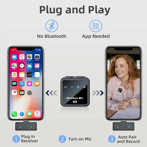 Miniatura 7 de VM32 Mini micrófono inalámbrico para iPhone 17 16 15 teléfono Android, micrófono de solapa Lavalier USB C con estuche de carga de 40 horas