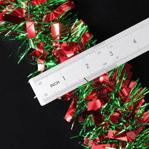Miniatura 7 de Guirnalda de oropel de Navidad de 50 pies, guirnalda metálica torcida roja y verde, decoración navideña gruesa y brillante para árbol, manto