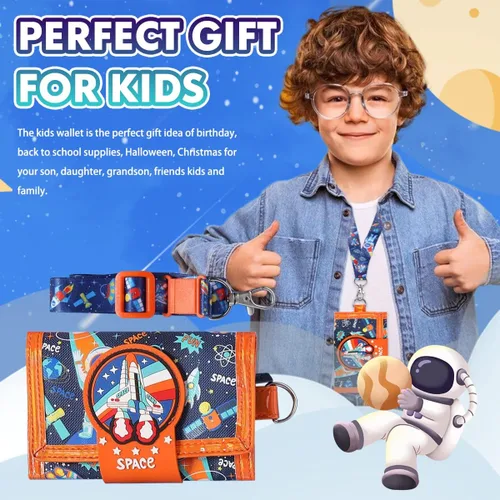 Miniatura 2 de YOYTOO Billetera para niños de 4 a 18 años de edad, triple pliegue, billeteras de lona para niños, novedosas carteras, regalos para niños, Space
