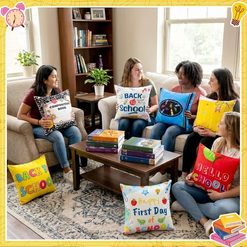 Miniatura 5 de 8 fundas de almohada de regreso a la escuela, 18 x 18 pulgadas, composición, fundas de almohada para cuadernos, fundas de almohada para el aula