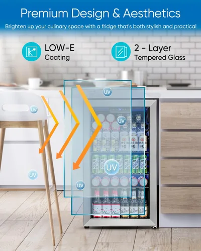 Miniatura 5 de Refrigerador de bebidas – Mini refrigerador con puerta de vidrio para 126 latas para bebidas, refrescos, cerveza, vino, refrigerador pequeño