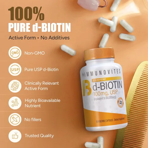 Miniatura 4 de IMMUNOVITES Paquete de 3 dosis altas de biotina (como d-biotina, USP) 100 mg (equivalente a 100,000 mcg) 90 cápsulas, alta potencia (3)