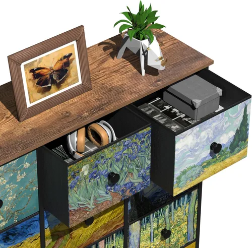 Miniatura 7 de EXOTICA - Cómoda grande con 15 cajones, cómoda alta de tela Van Gogh para dormitorio, sala de estar, entrada, armario con marco de metal resistente