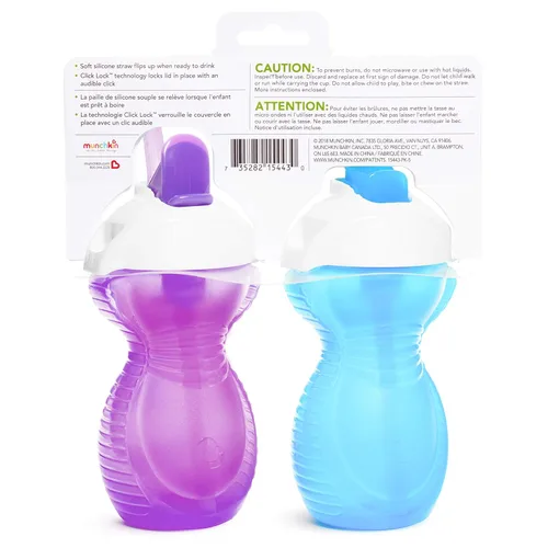 Miniatura 6 de Munchkin® Click Lock™ - Vaso sorbo con popote para niños pequeños, 9 onzas, paquete de 2, azul/morado