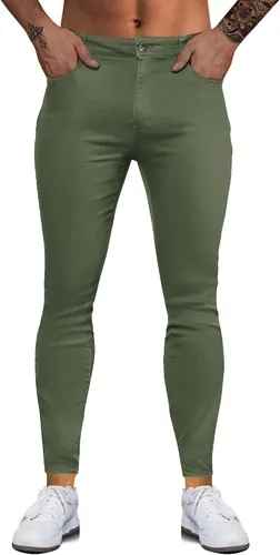 Miniatura 2 de WULFUL Pantalones de mezclilla ajustados para hombre, pantalones elásticos de pierna cónica, cintura expandible