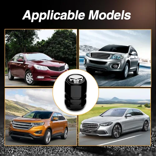 Miniatura 5 de Ajxn Pack-4 tapas de vástago de válvula de neumático con diseño de calavera, cubiertas herméticas a prueba de polvo para rueda de coche, tapas