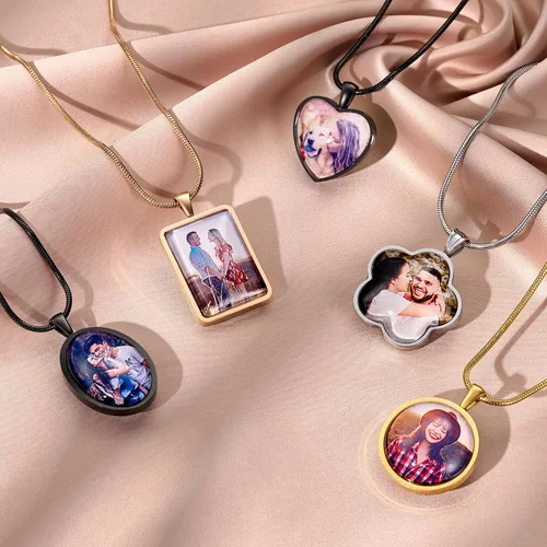 Miniatura 6 de Fanery sue Collares personalizados de doble cara, collares de fotos personalizados para mujeres y hombres, colgante de foto personalizado