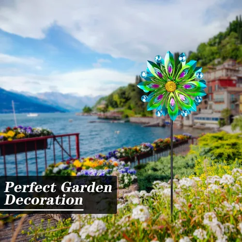Miniatura 3 de Viveta Spinner de Viento Cinético, 53 pulgadas Spinners de Viento de Metal para Exteriores para Patio y Jardín, Molino de Viento Doble con Estaca