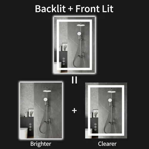 Miniatura 2 de Espejo de baño LED de 24 x 36 pulgadas con luces, regulable, antiniebla, espejo de tocador de baño iluminado para pared, retroiluminado + luz