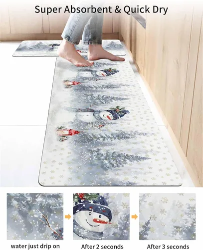 Miniatura 4 de Tapete de baño de muñeco de nieve para bañera, antideslizante, de secado rápido y absorbente, tierra de diatomeas, fregadero, dormitorio, cocina