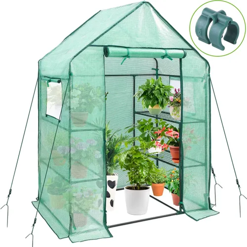 Ohuhu Invernadero para exteriores con ventanas laterales de malla, 3 niveles 4 estantes pequeño invernadero de paso soportes para plantas cubierta
