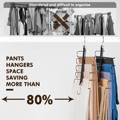 Miniatura 3 de HOUSE DAY Perchas para pantalones que ahorran espacio, perchas de madera para armario, antideslizantes, multifuncionales, organizador de pantalones