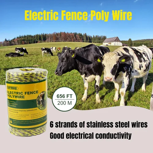 Miniatura 2 de Carrete de alambre para valla eléctrica portátil Farmily; fácil de instalar, reparar, cortar y enrollar, Amarillo y negro