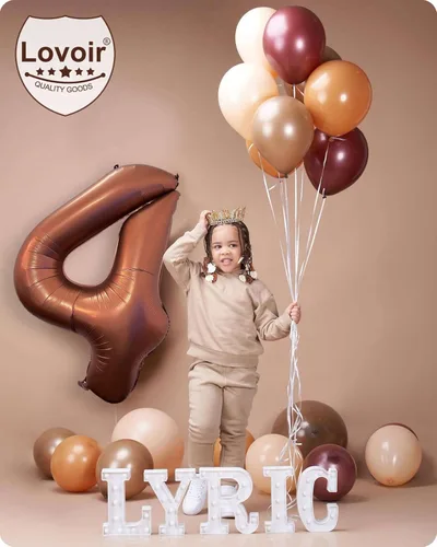 Miniatura 5 de Globo grande de 40 pulgadas con número 2 marrón café, de tamaño jumbo, dígito de mylar de aluminio, globos retro marrones de helio para decoraciones