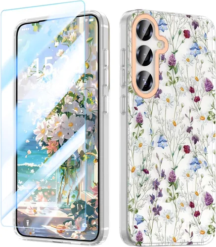 Miniatura 8 de MILPROX Compatible con Samsung Galaxy S22 Funda de Flores, bonito diseño de funda para niñas y mujeres, a prueba de golpes, patrón floral, parte