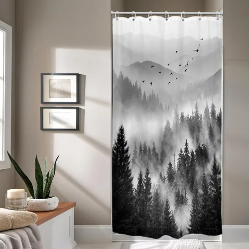 Miniatura 7 de Riyidecor - Cortina de ducha para baño pequeño de montaña, 36 pulgadas de ancho x 72 pulgadas de alto, verde, para RV, temática rústica, naturaleza