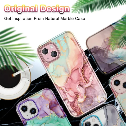 Miniatura 7 de Btscase Funda para iPhone 15 de 6.1 pulgadas (2023), patrón de mármol 3 en 1, resistente a prueba de golpes, cuerpo completo, policarbonato