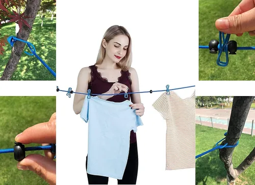 Miniatura 6 de 1 paquete de tendedero portátil con 12 pinzas para la ropa, tendedero de viaje elástico, retráctil, línea de ropa elástica para patio trasero, hotel