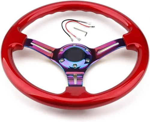 Miniatura 8 de Volante de Carreras de Coche de 6 Pernos Marco de Radios Neo Cromado Arcoíris Volante Universal de Posventa Compatible con Coche y Juego