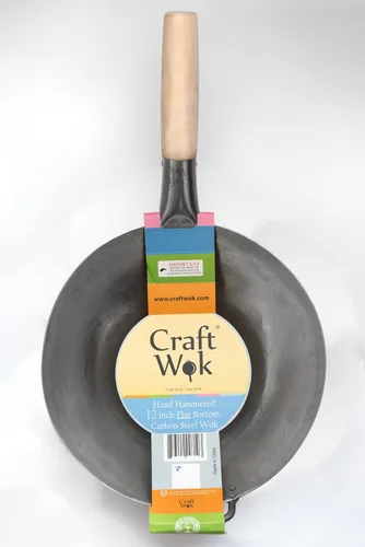 Miniatura 6 de Craft Wok Wok plano de acero al carbono martillado a mano con mango auxiliar de madera y acero (12 pulgadas, parte inferior plana) / 731W316-12