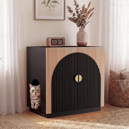 Miniatura 8 de Amunrbrek Caja de Arena Grande/Alta con Compartimento, Mueble Moderno de Madera para Caja de Arena XL con Almacenamiento Oculto como Aparador Blanco