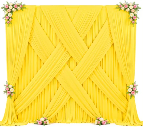 Miniatura 8 de Cortina de fondo amarilla de 10 x 7 pies para fiestas, sin arrugas, paneles de telón de fondo para fiesta de cumpleaños, baby shower, boda, Amarillo