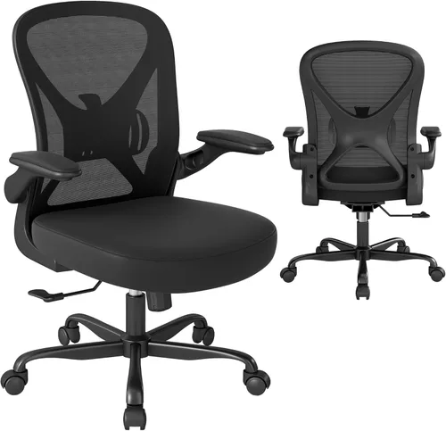 Miniatura 7 de ZZH Silla de oficina de malla con soporte lumbar ajustable y brazos abatibles, silla de escritorio ergonómica para oficina en casa con ruedas