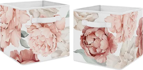 Miniatura 11 de Sweet Jojo Designs Juego de 2 cubos de almacenamiento plegables de tela de acuarela rosa y gris, organizador de juguetes para niños y bebés