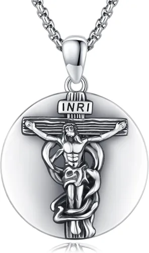 Miniatura 225 de Collar con colgante de plata de ley 925 con medalla de San Patrón, joyería religiosa para hombres y mujeres, con cadena de acero inoxidable 316L