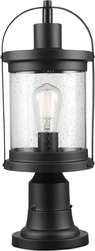 Miniatura 12 de Globe Electric 44384 Lámpara de poste de lámpara para exteriores con adaptador de base, negro mate, inserciones de vidrio transparente, iluminación