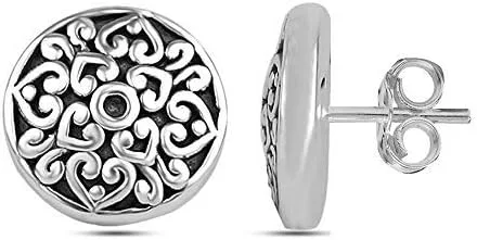 Miniatura 8 de LeCalla Aretes de tuerca de plata de ley 925, ligeros, de dos tonos, de filigrana antigua, para mujer, regalos para ella