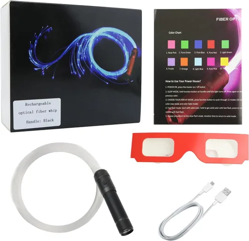Miniatura 9 de AMKI Látigo de fibra óptica LED recargable de 6 pies, efectos de 36 modos con giro de 360°, luz súper brillante para fiestas rave, espectáculos