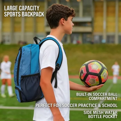Miniatura 7 de Bolsa de fútbol, mochila de baloncesto, bolsa de equipo deportivo con compartimento para zapatos que sostiene zapatillas, casco, baloncesto, fútbol