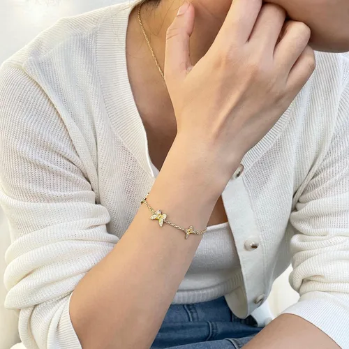 Miniatura 5 de Clufantric Pulsera de mariposa para mujeres y niñas, chapada en oro de 18 quilates con circonita cúbica, regalo de joyería para mujer, madre
