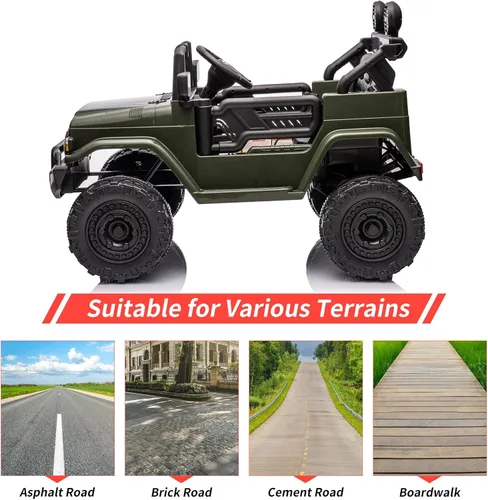 Miniatura 5 de Auto de paseo de 12 V para niños, camión Toyota con licencia, automóvil eléctrico para niños con control remoto, música, luces LED, sistema de Verde