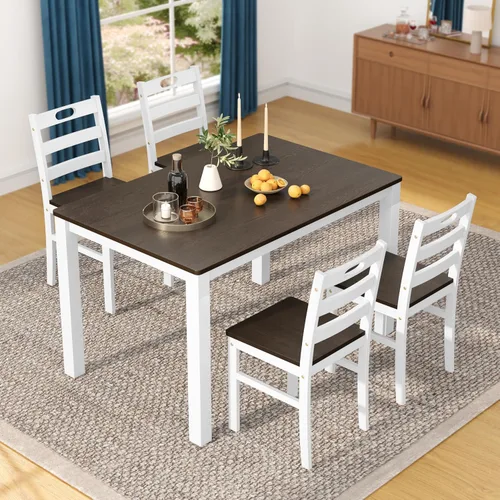 Sophia & William Juego de mesa de comedor de 5 piezas para 4, juego de mesa y sillas de cocina de madera, mesa de comedor rectangular de 45 pulgadas