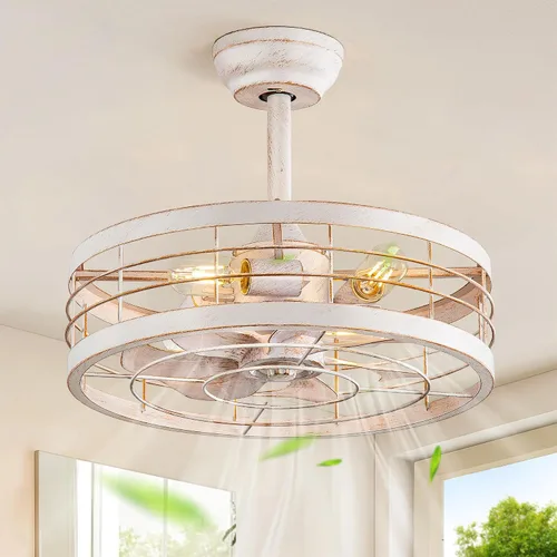 Miniatura 22 de LEDIARY - Ventilador de techo 16.5 pulgadas con jaula y luz, diseño industrial, estilo granja, para cocina, dormitorio, exterior, control remoto, 6