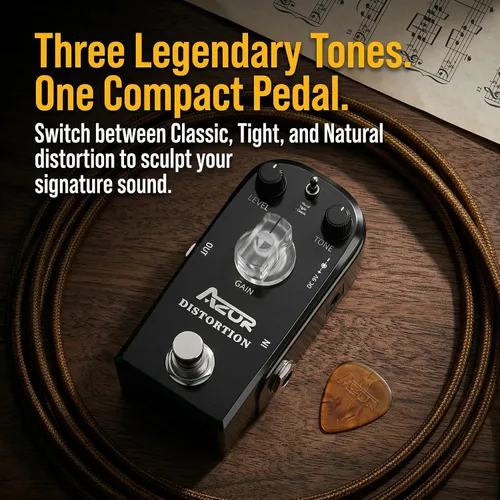 Miniatura 2 de AZOR AP-302 - Pedal de efecto de guitarra de distorsión, 3 modos, natural, apretado, clásico para guitarra eléctrica, True Bypass 3 perillas
